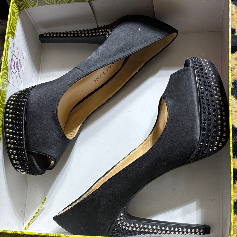 Gianni Bini Black Studded Peep-Toe Heels